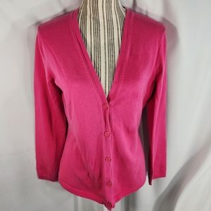 IsaacMizrahiLive Pink V Neck Button Down Long Sleeve Cardigan Size Small